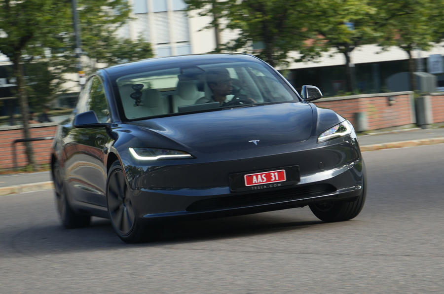 1 tesla model 3 facelift review 2023 08 cornering front