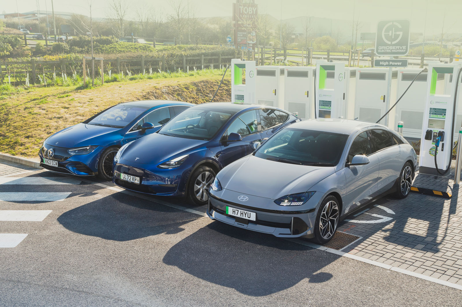 mercedes eqe tesla model y hyundai ioniq 6 charging front